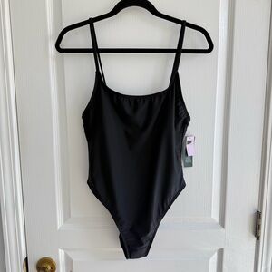 NWT Wild Fable Black One-Piece Swimsuit High Leg Cheeky Swoop Back Size M